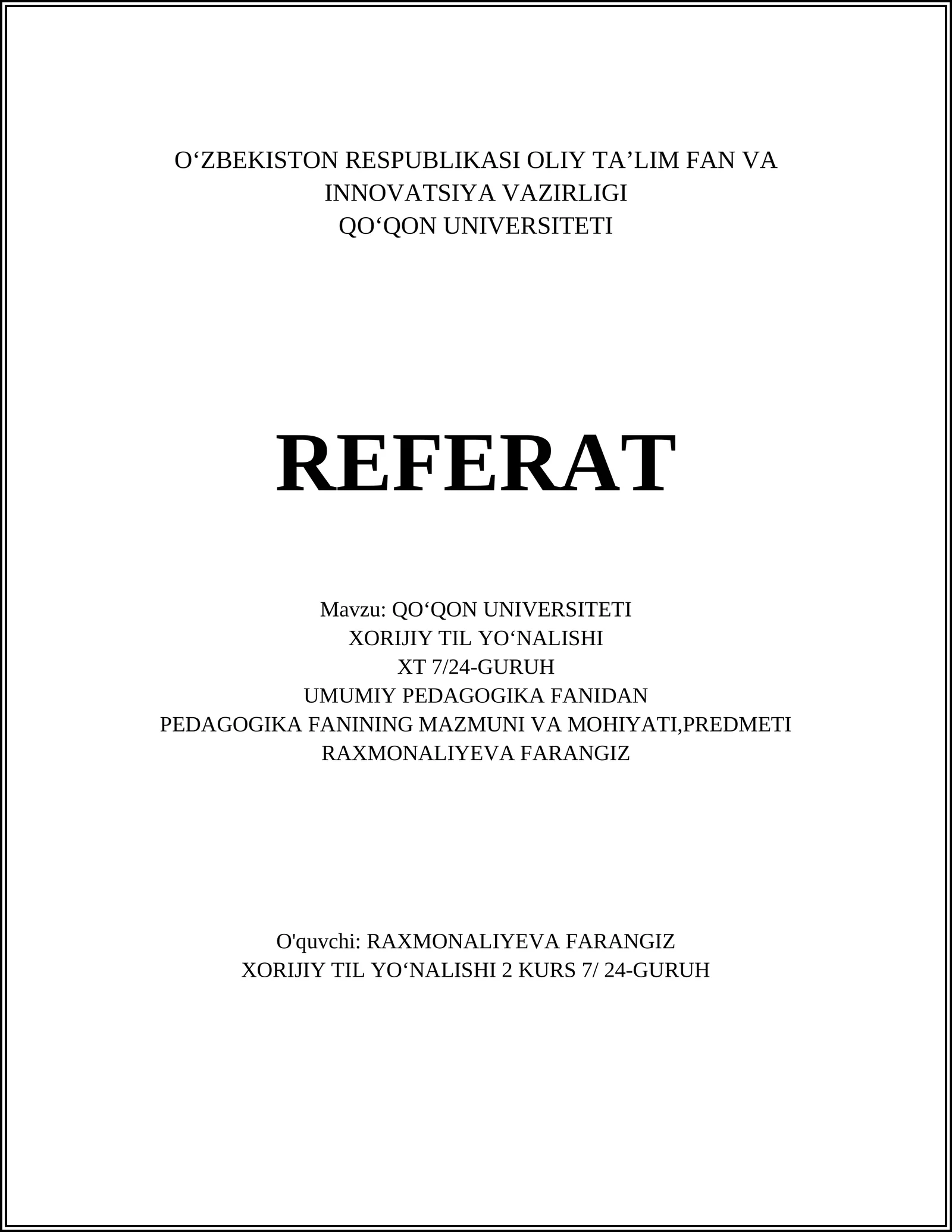 PEDAGOGIKA FANINING MAZMUNI VA MOHIYATI,PREDMETI