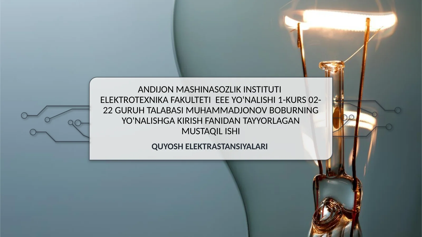Yo'nalishga kirish fanidan tayyorlagan MUSTAQIL ISHI