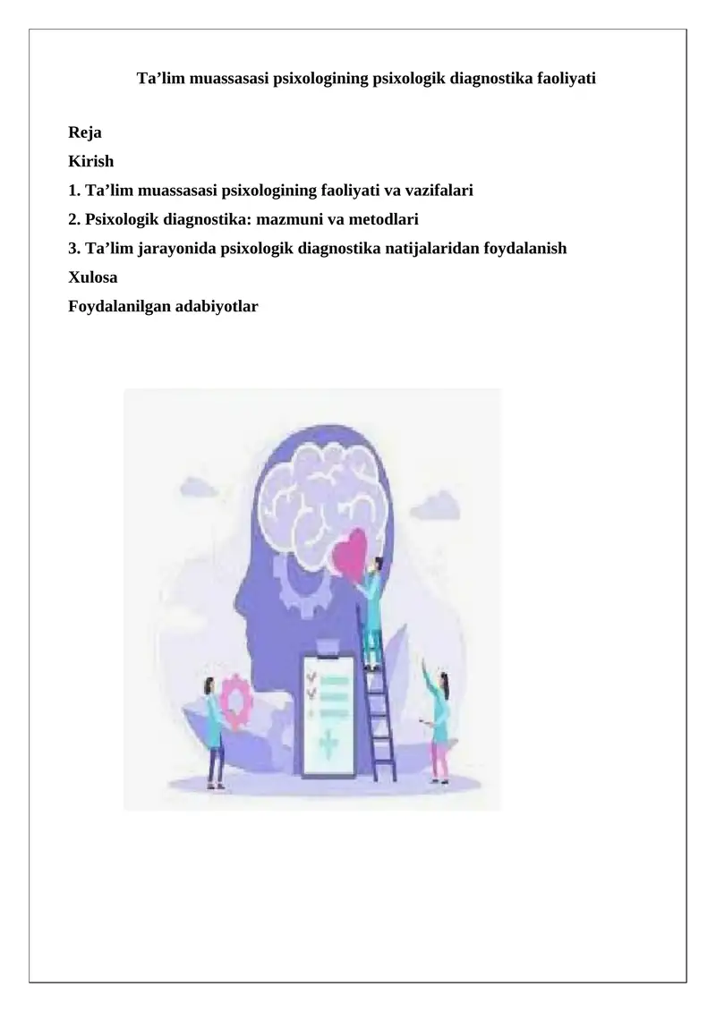 Ta’lim muassasasi psixologining psixologik diagnostika faoliyati