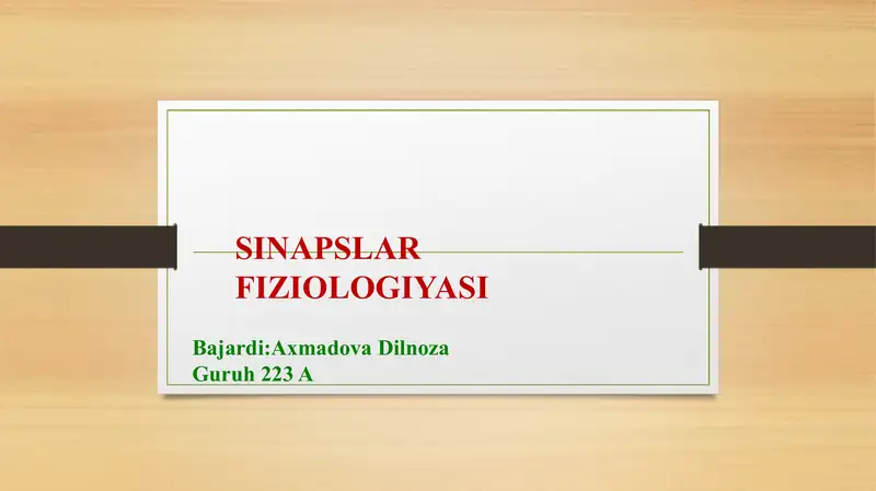 Sinapslar Fiziologiyasi