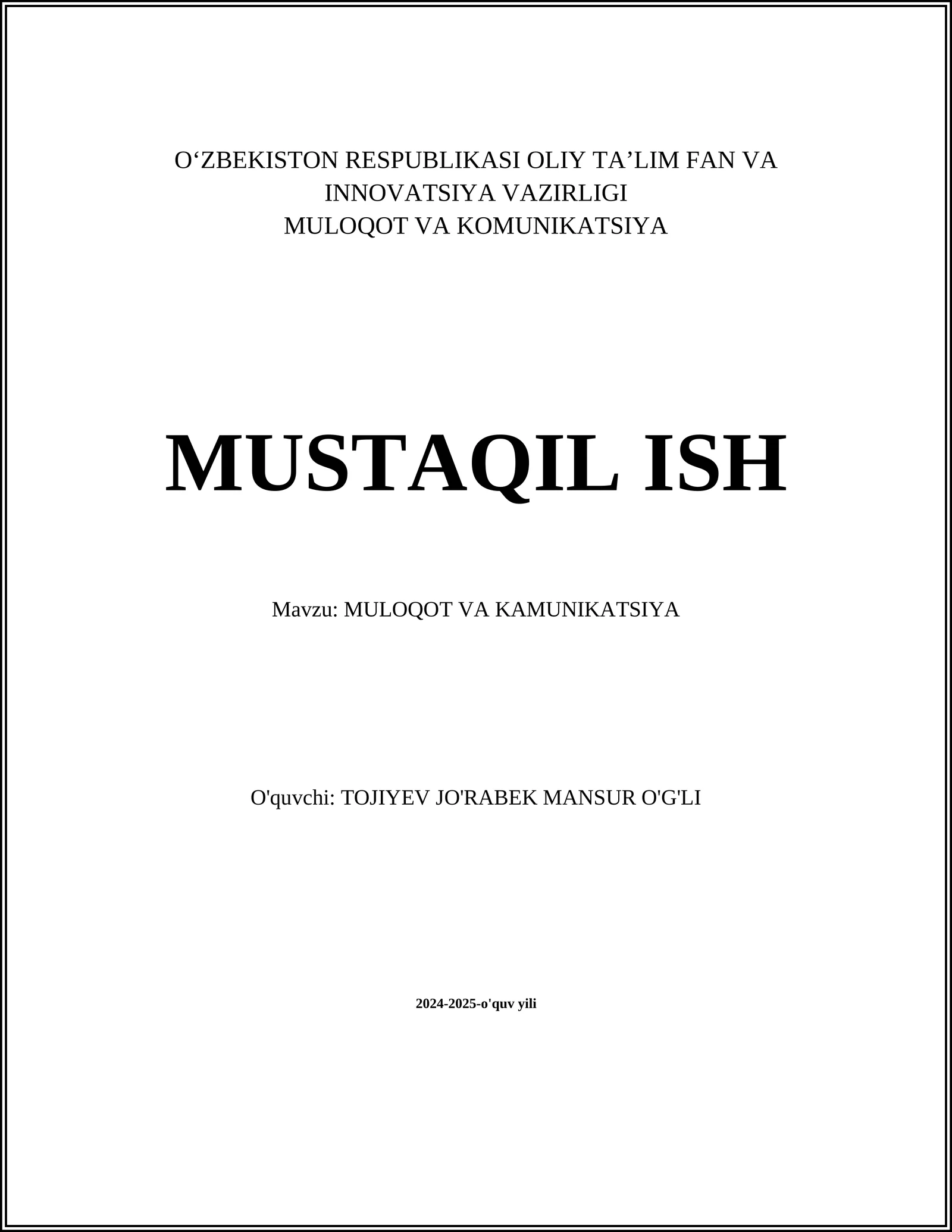 MULOQOT VA KOMUNIKATSIYA