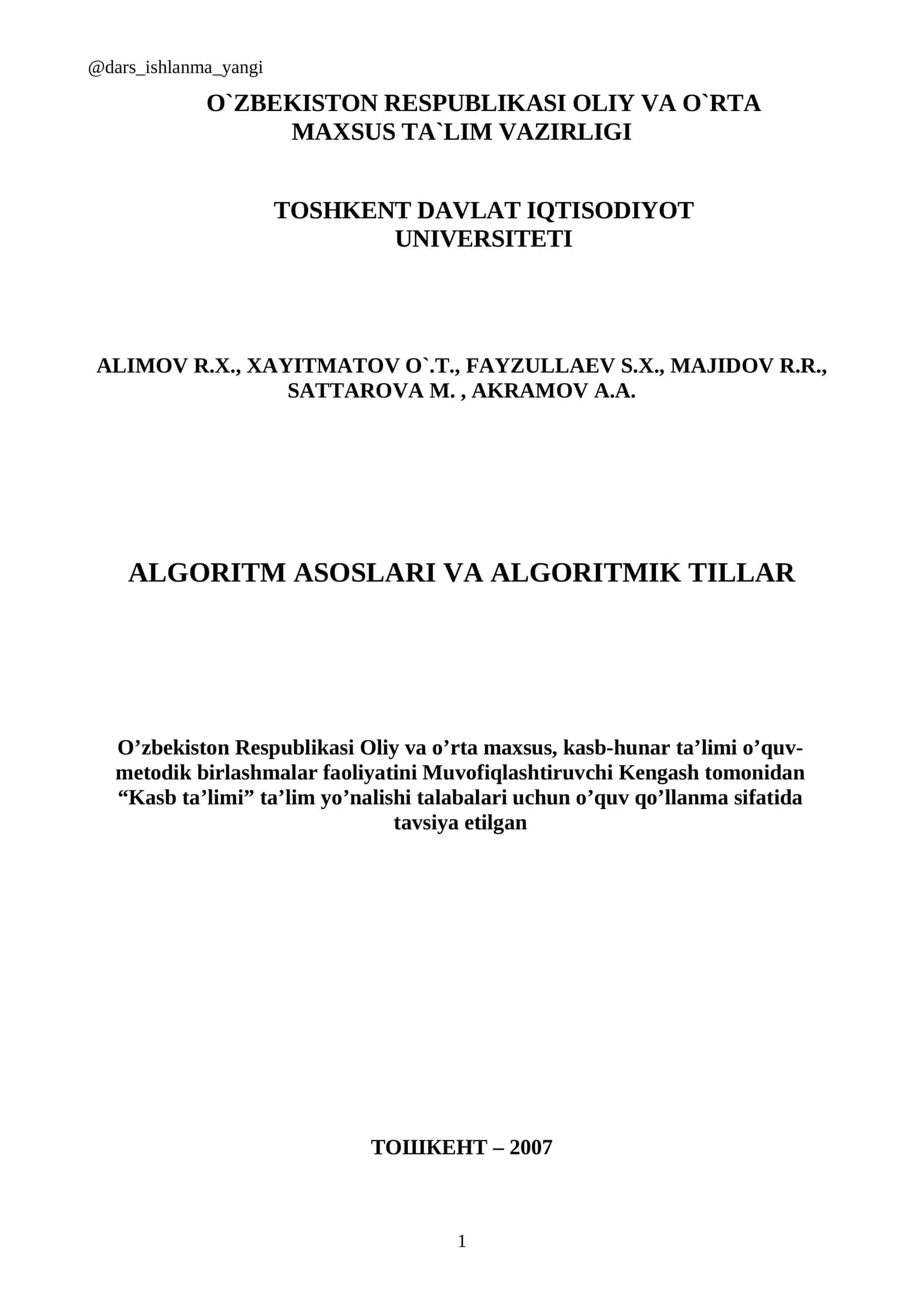 ALGORITM ASOSLARI VA ALGORITMIK TILLAR
