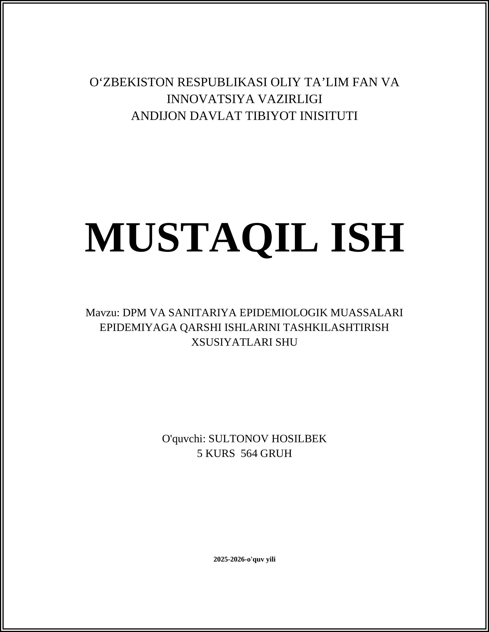 DPM va Sanitariya-Epidemiologik Muassalari Huquqiy Asoslari