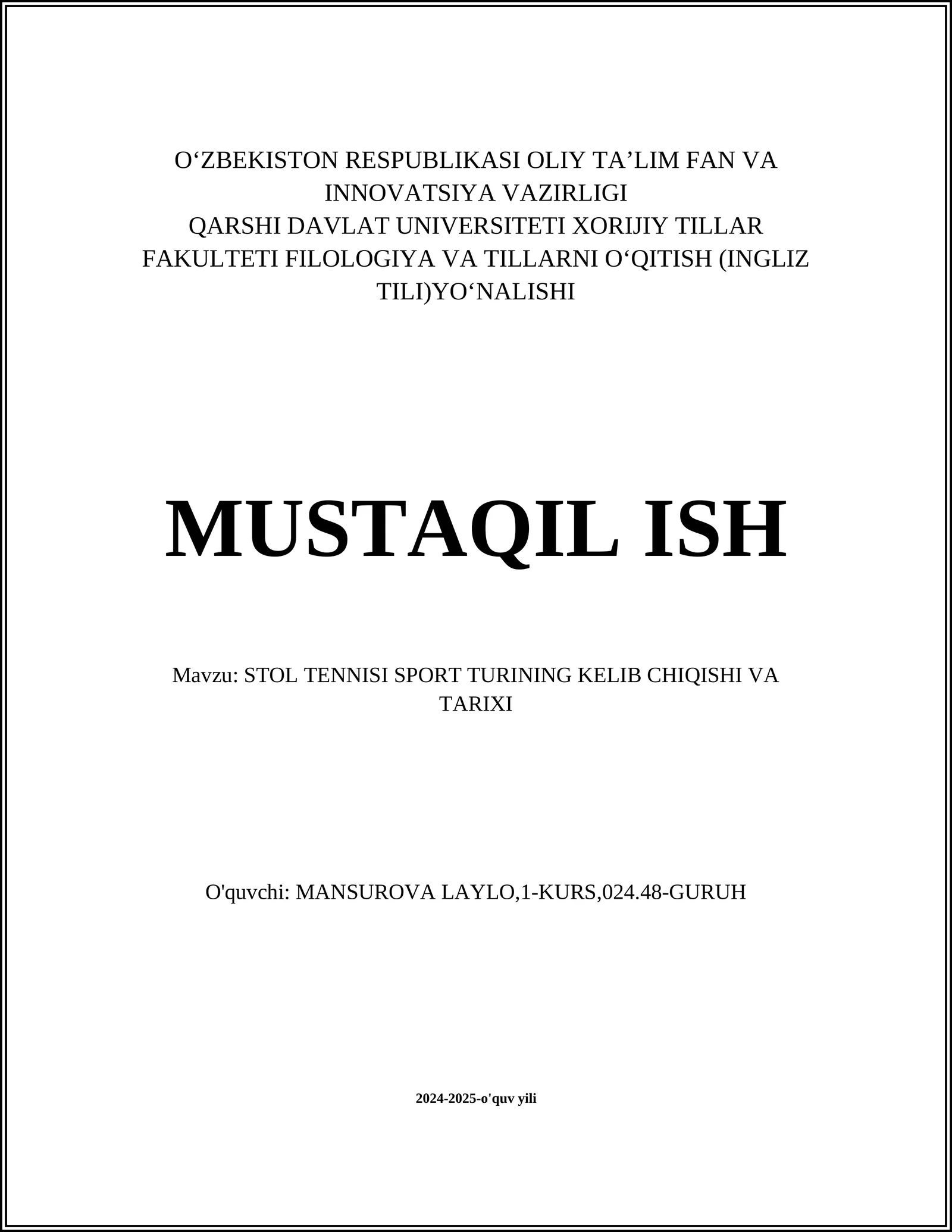 STOL TENNISI SPORT TURINING KELIB CHIQISHI VA TARIXI