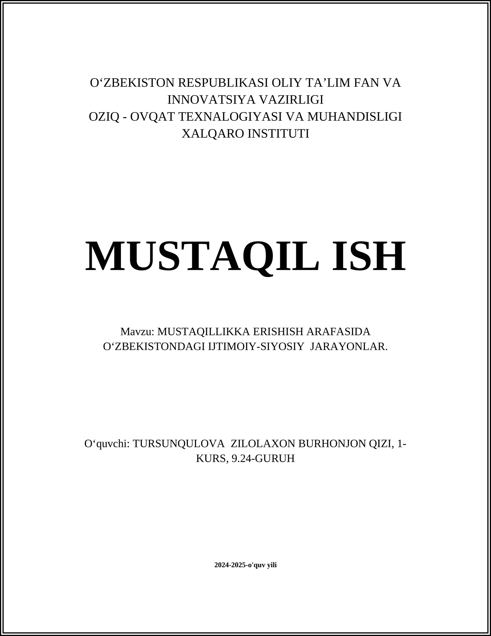 MUSTAQILLIKKA ERISHISH ARAFASIDA O‘ZBEKISTONDAGI IJTIMOIY-SIYOSIY JARAYONLAR