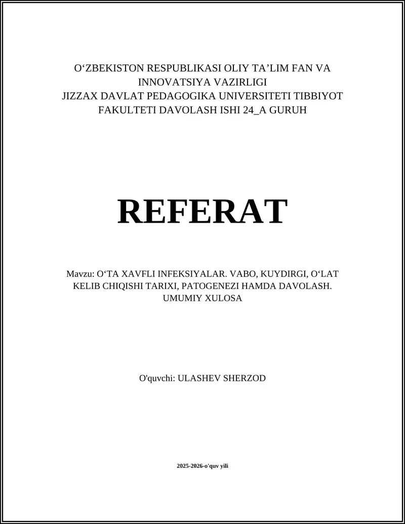 OʻTA XAVFLI INFEKSIYALAR