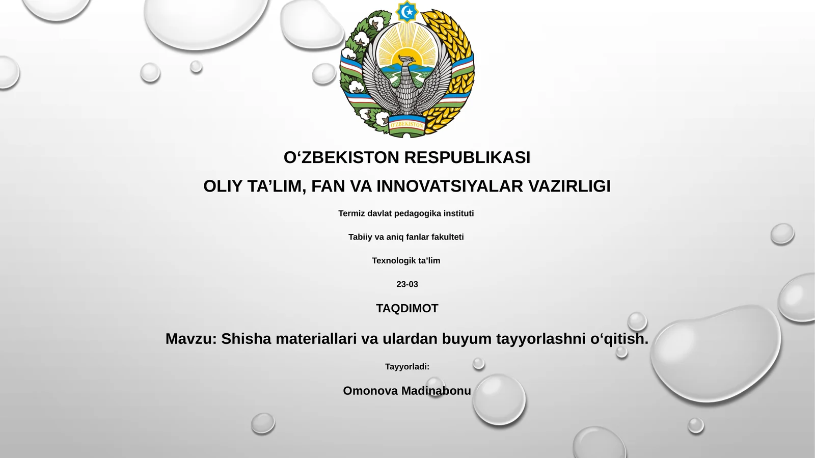 Shisha materiallari va ulardan buyum tayyorlashni o‘qitish