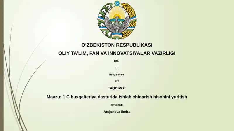 1 C buxgalteriya dasturida ishlab chiqarish hisobini yuritish