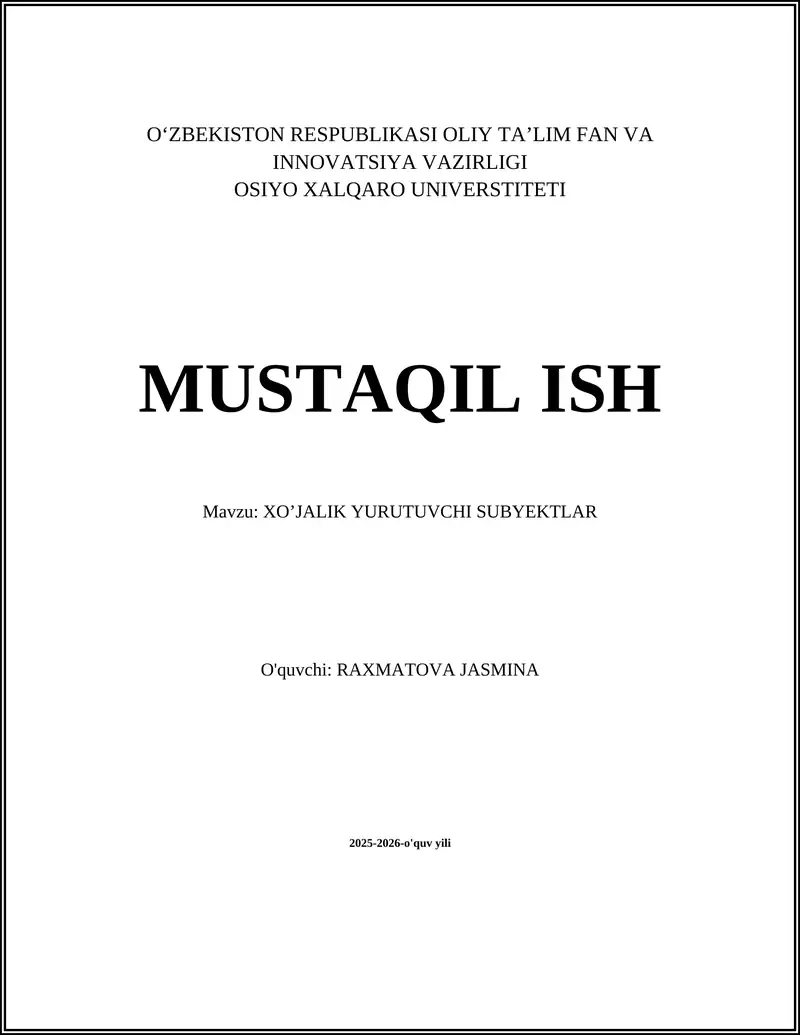 XO’JALIK YURUTUVCHI SUBYEKTLAR