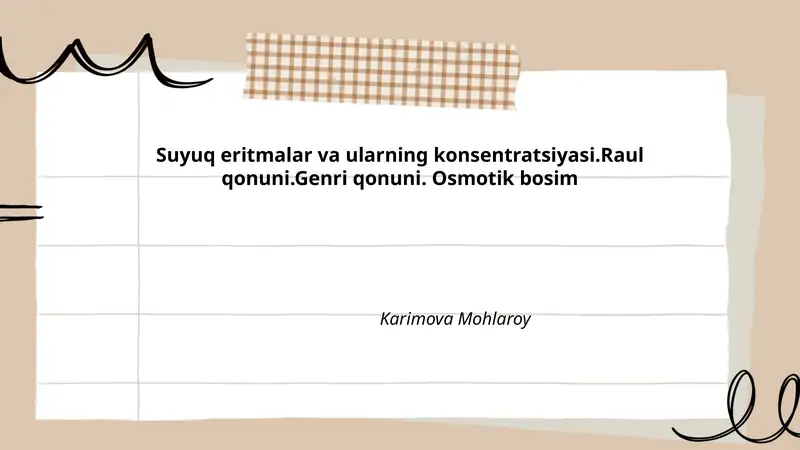 Suyuq eritmalar va ularning konsentratsiyasi