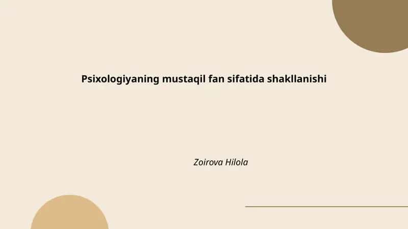 Psixologiyaning mustaqil fan sifatida shakllanishi