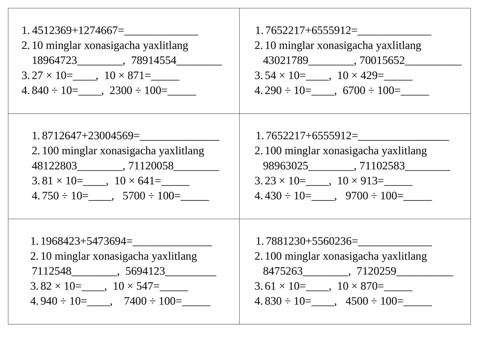 5-sinf uchun tarqatma material