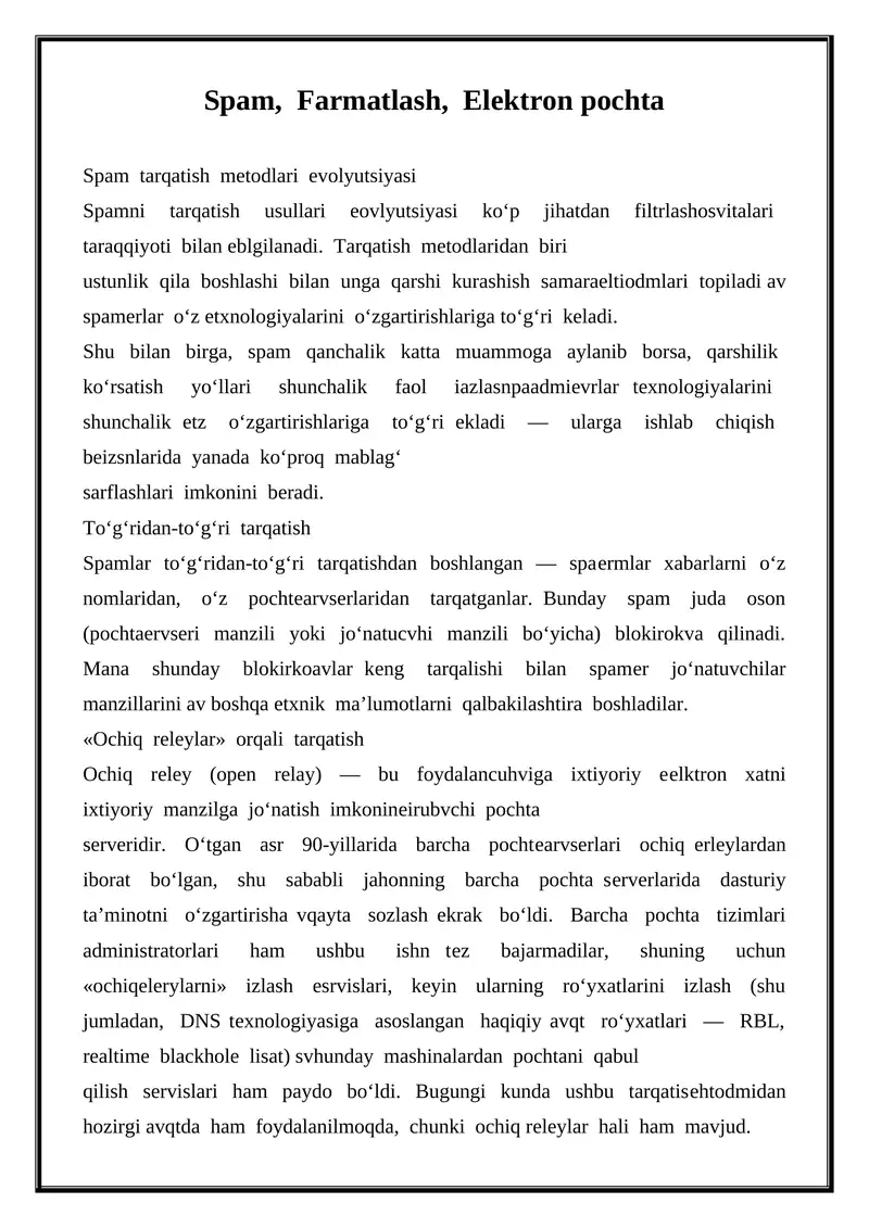 Spam tarqatish mеtodlari evolyutsiyasi