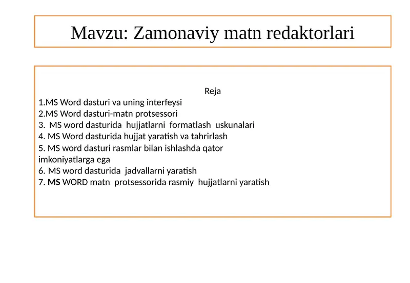 MS Word dasturi va uning interfeysi