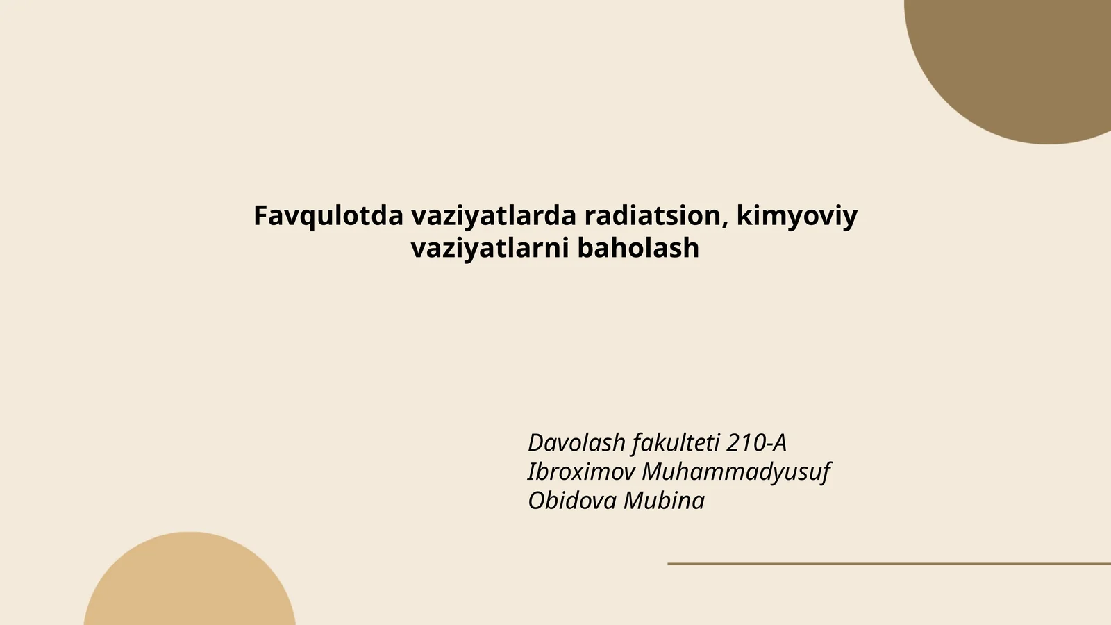 Favqulotda vaziyatlarda radiatsion, kimyoviy vaziyatlarni baholash
