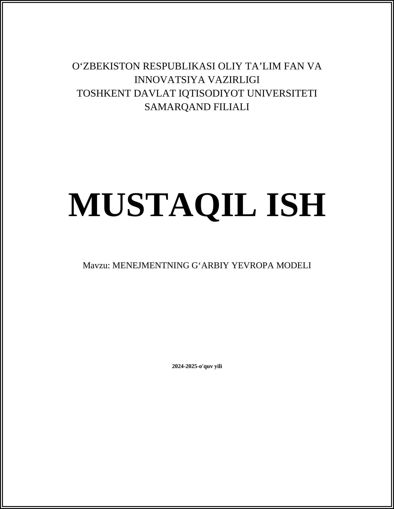 MENEJMENTNING GʻARBIY YEVROPA MODELI