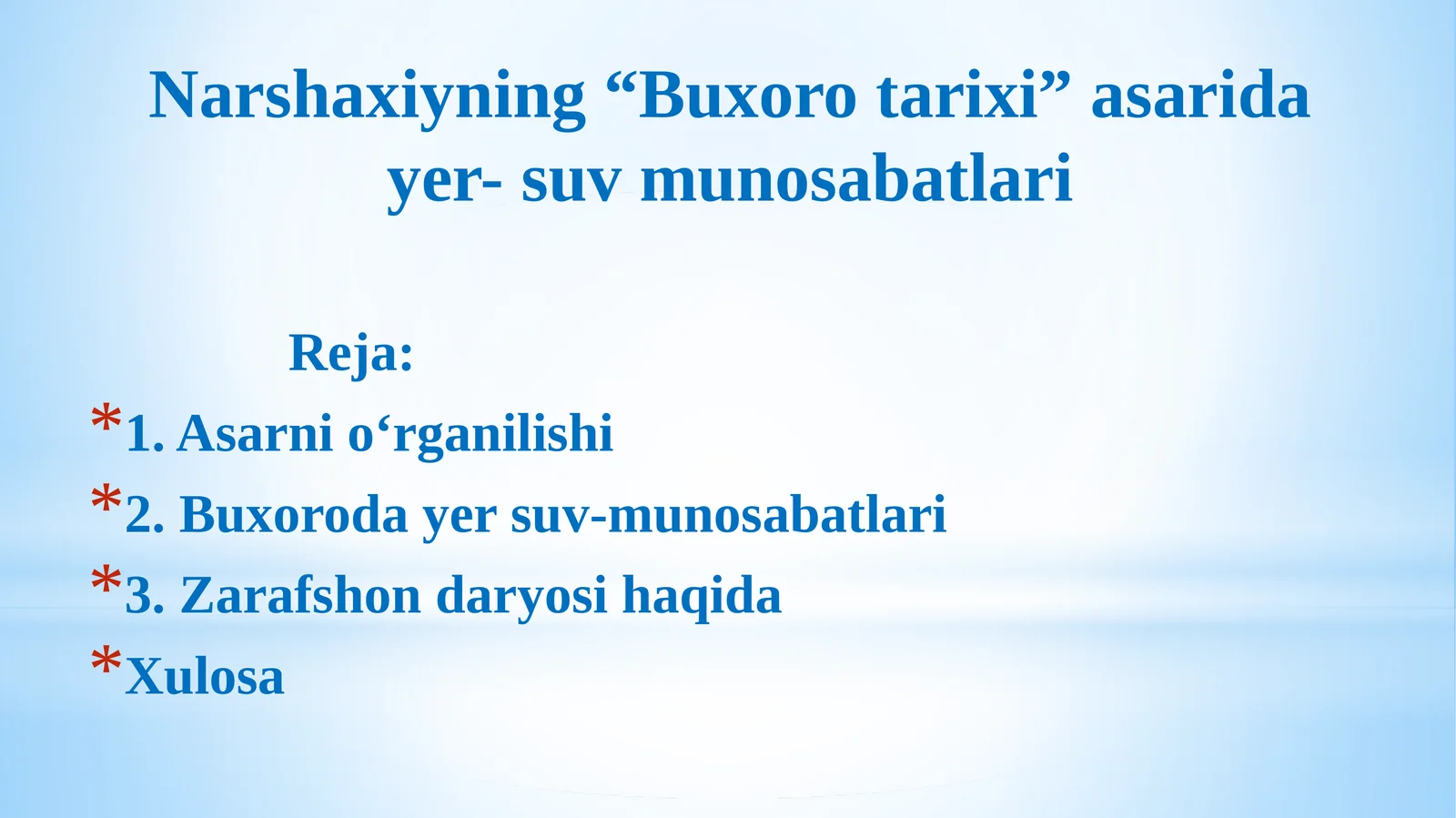 Narshaxiyning “Buxorotarixi” asarida yer-suv munosabatlari