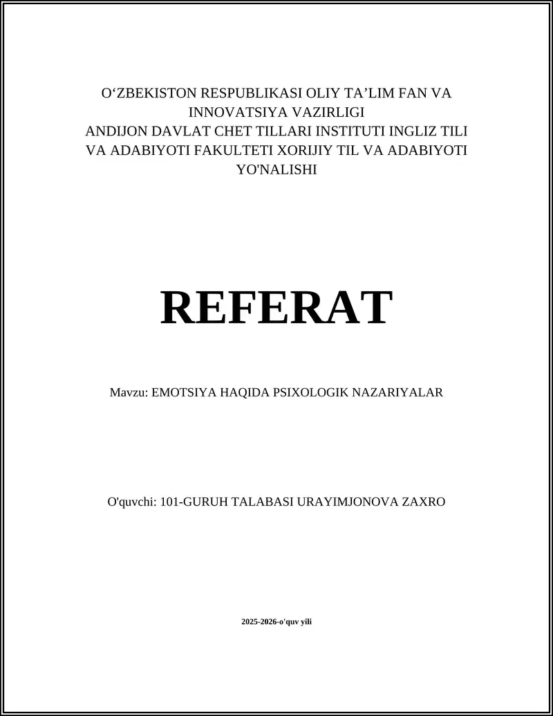 EMOTSIYA HAQIDA PSIXOLOGIK NAZARIYALAR