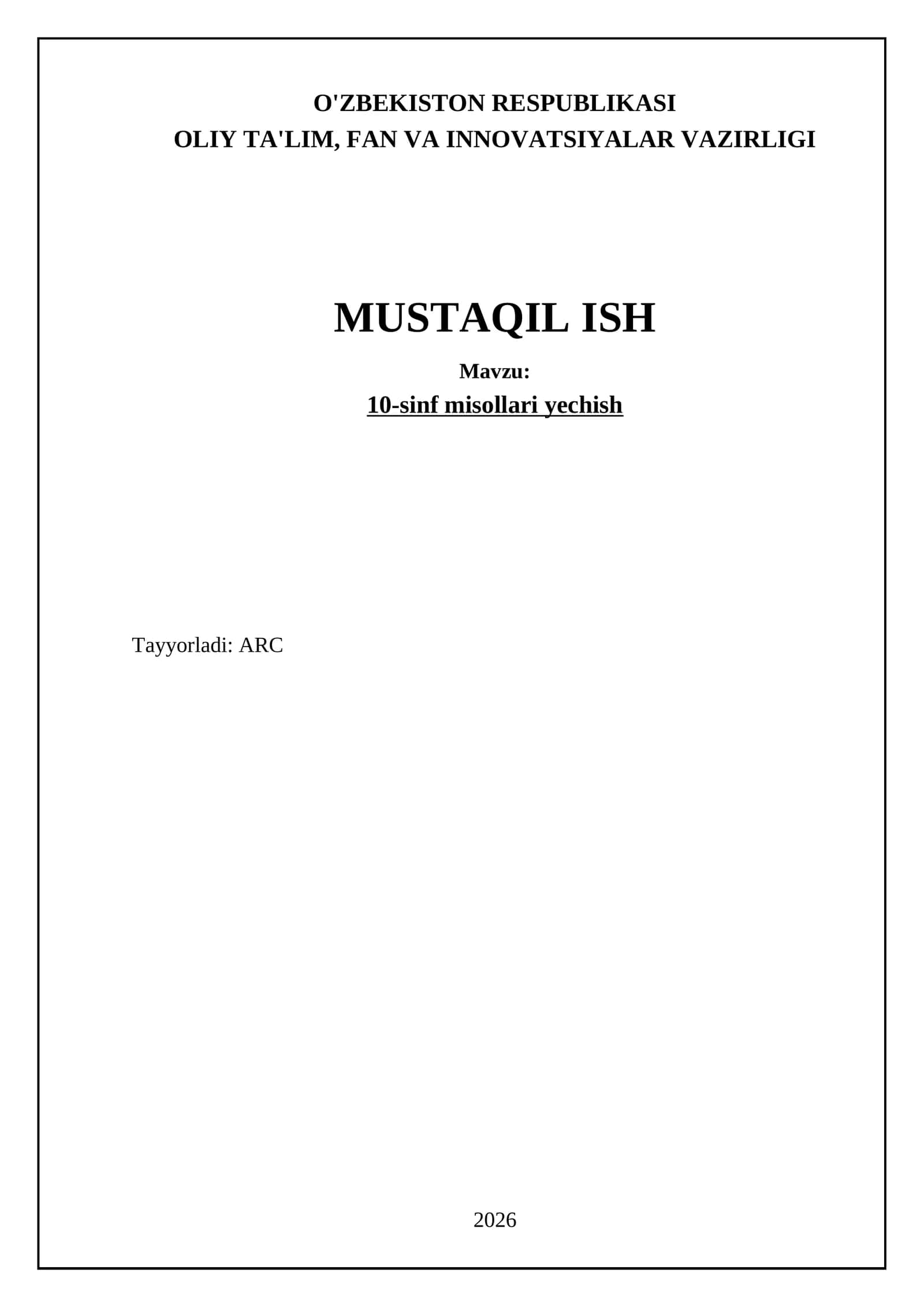 10-sinf misollari yechish