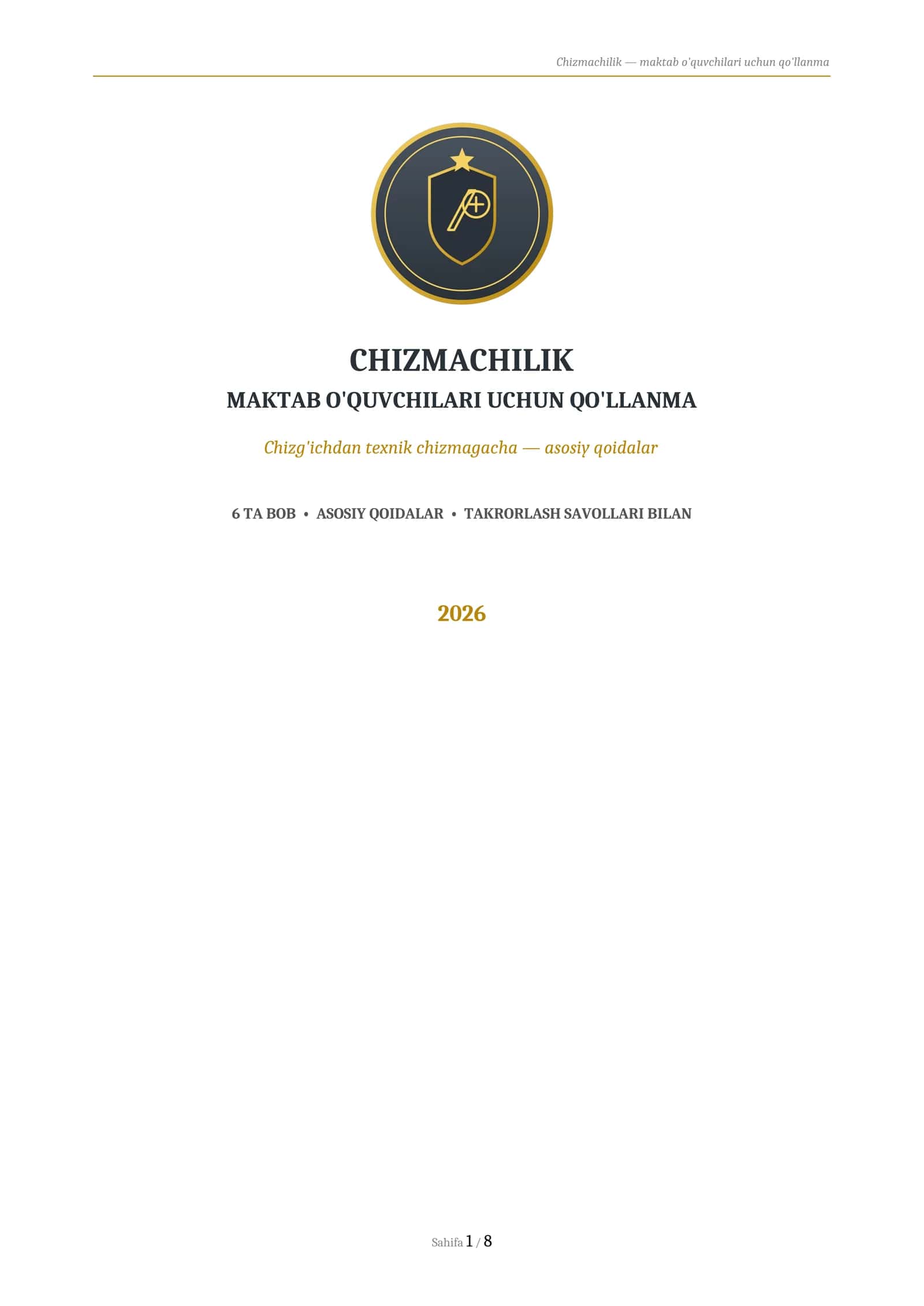CHIZMACHILIK
MAKTAB O'QUVCHILARI UCHUN QO'LLANMA