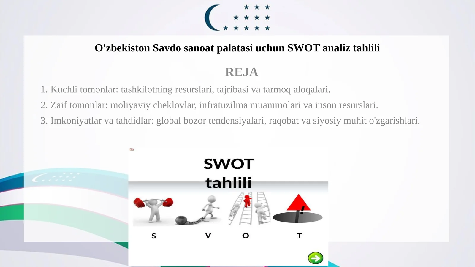 O'zbekiston Savdo sanoat palatasi uchun SWOT analiz tahlili