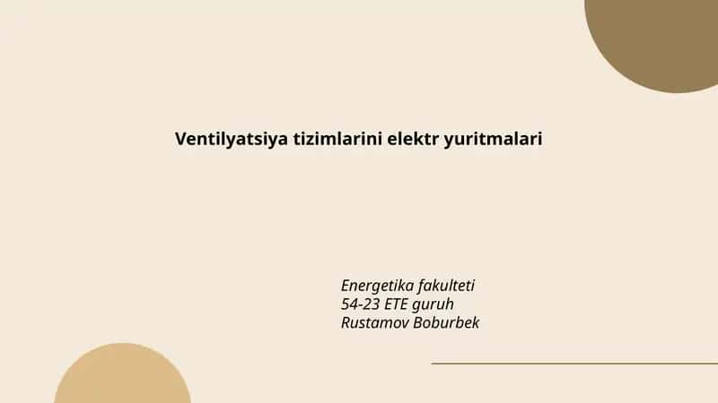 Ventilyatsiya tizimlarini elektr yuritmalari
