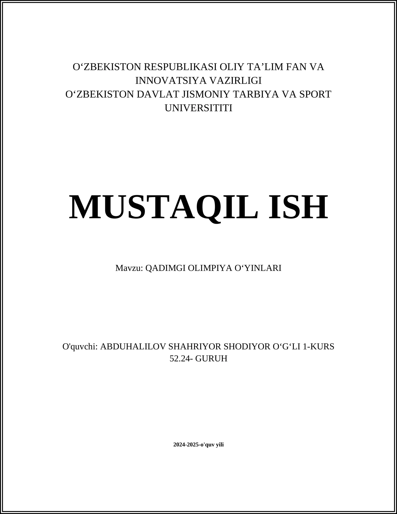 QADIMGI OLIMPIYA OʻYINLARI
