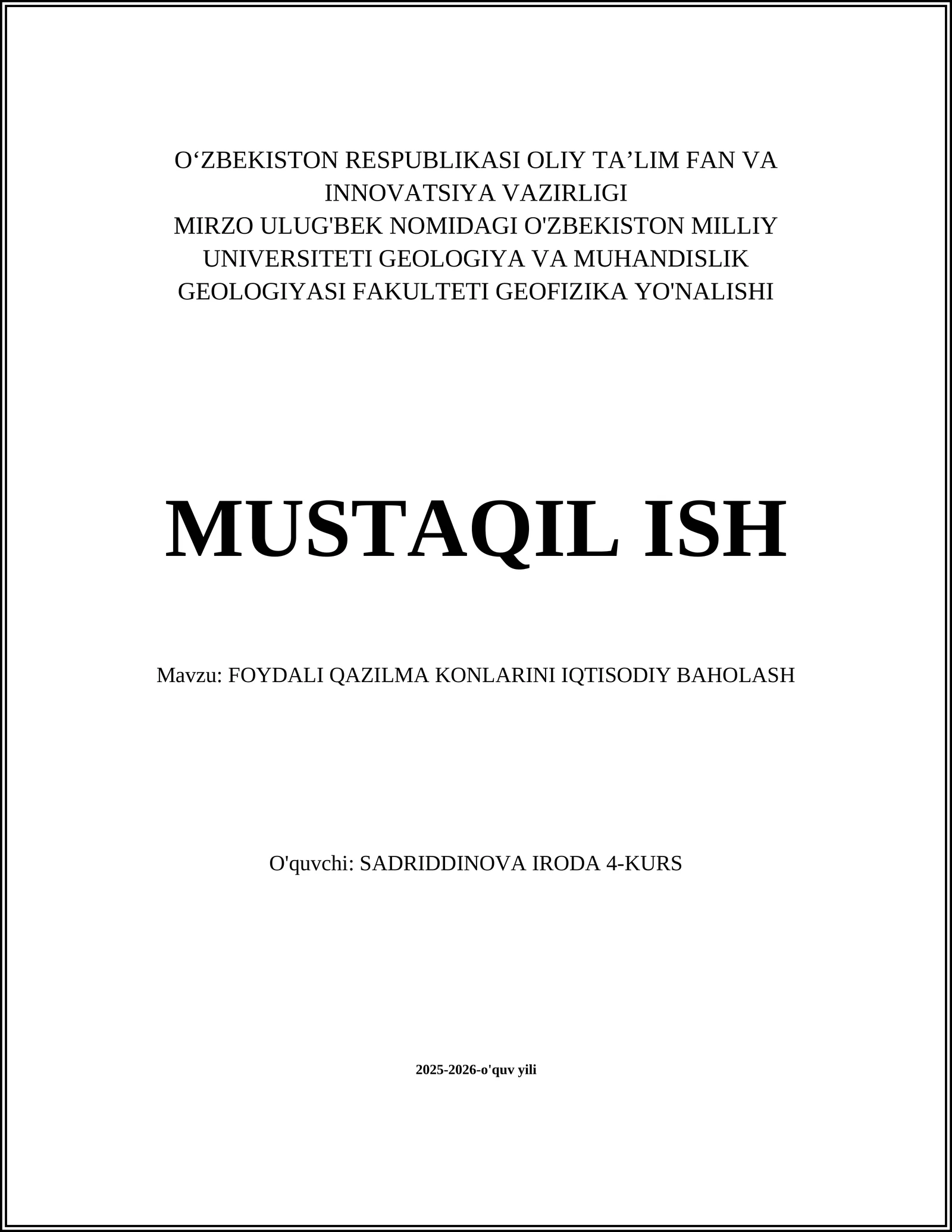 FOYDALI QAZILMA KONLARINI IQTISODIY BAHOLASH