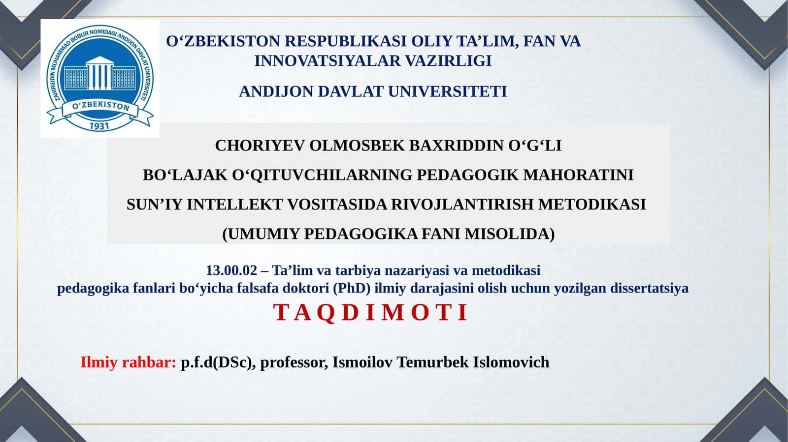 BO‘LAJAK O‘QITUVCHILARNING PEDAGOGIK MAHORATINI SUN’IY INTELLEKT VOSITASIDA RIVOJLANTIRISH METODIKASI