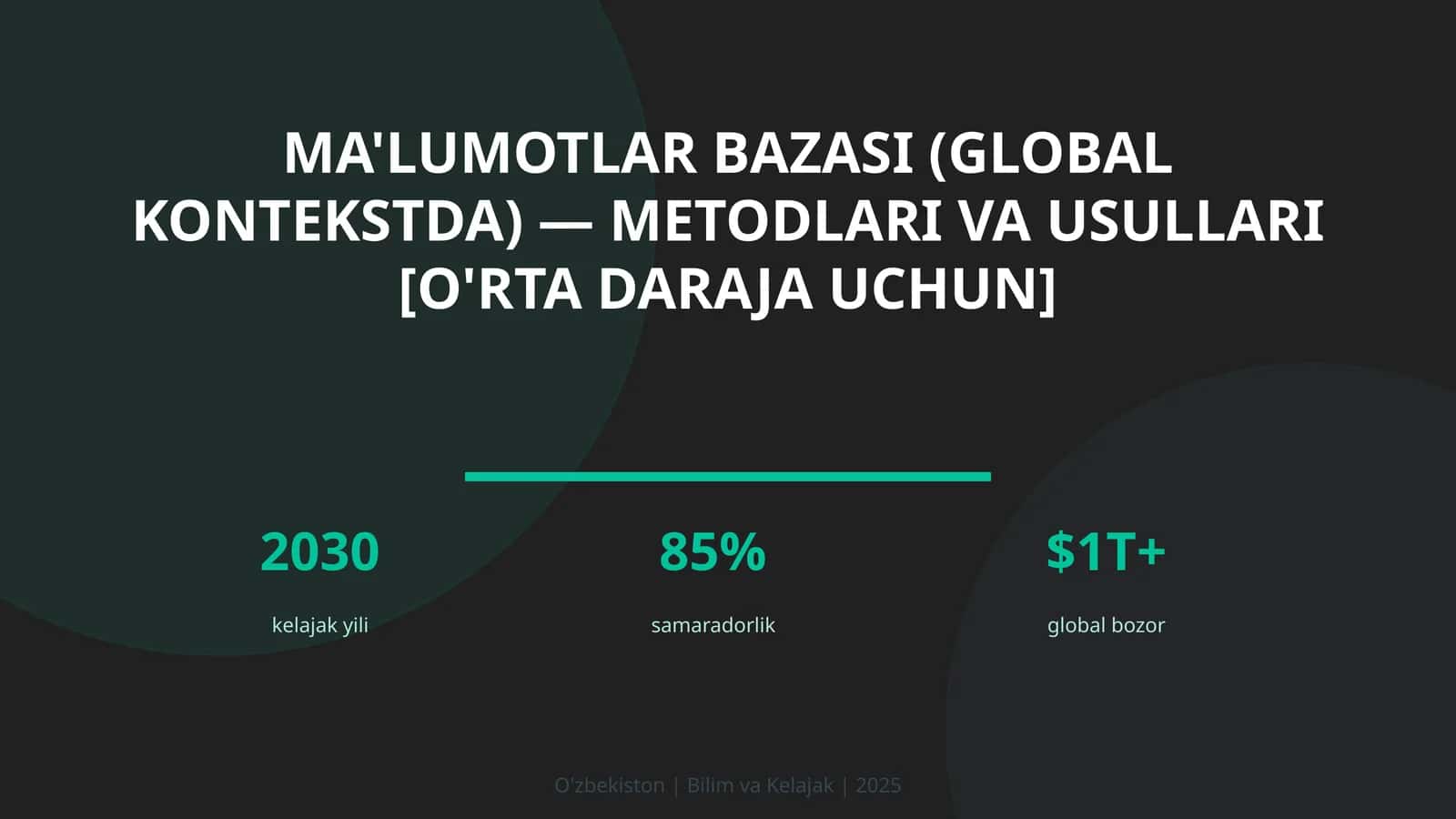 Ma'lumotlar bazasi (global kontekstda) — metodlari va usullari [o'rta daraja uchun]