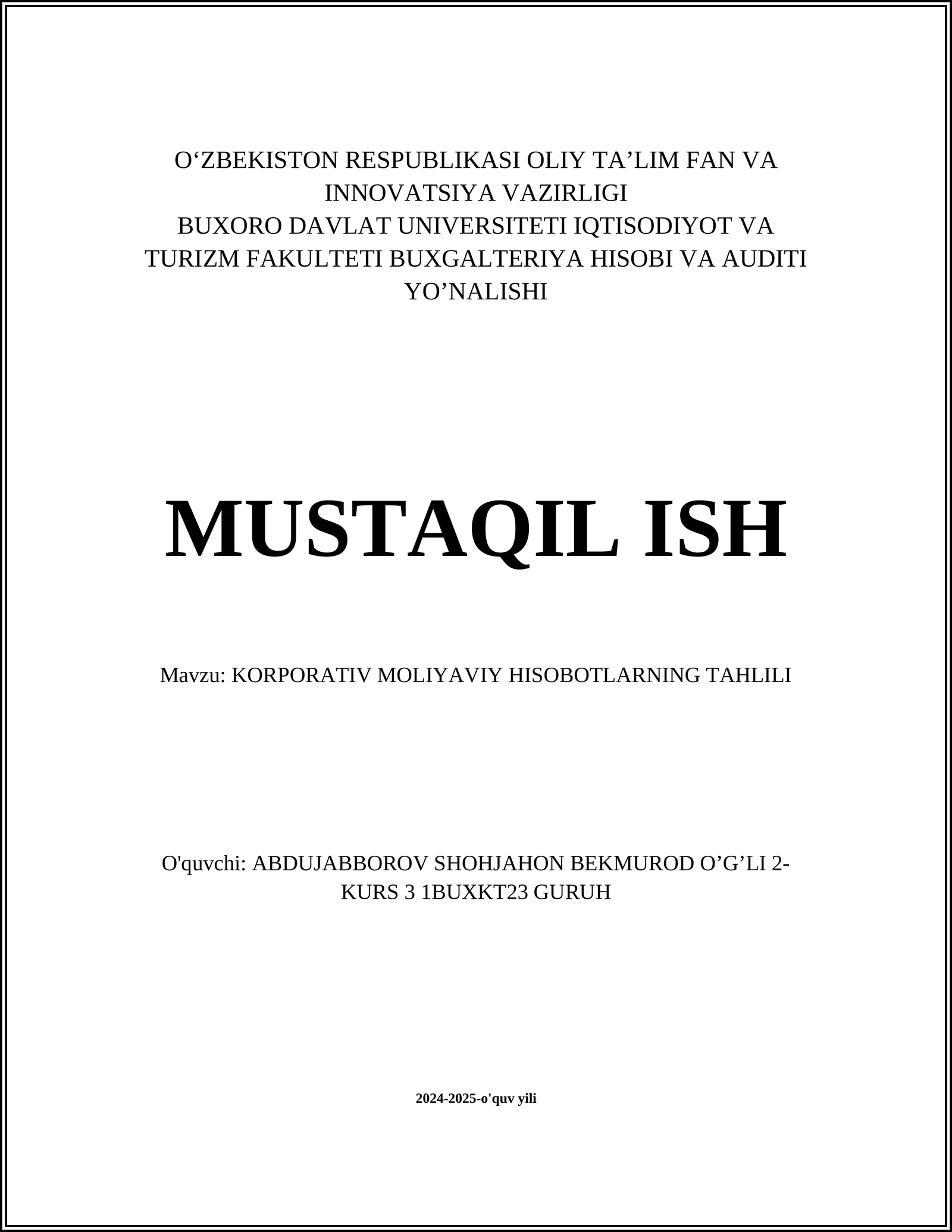 KORPORATIV MOLIYAVIY HISOBOTLARNING TAHLILI