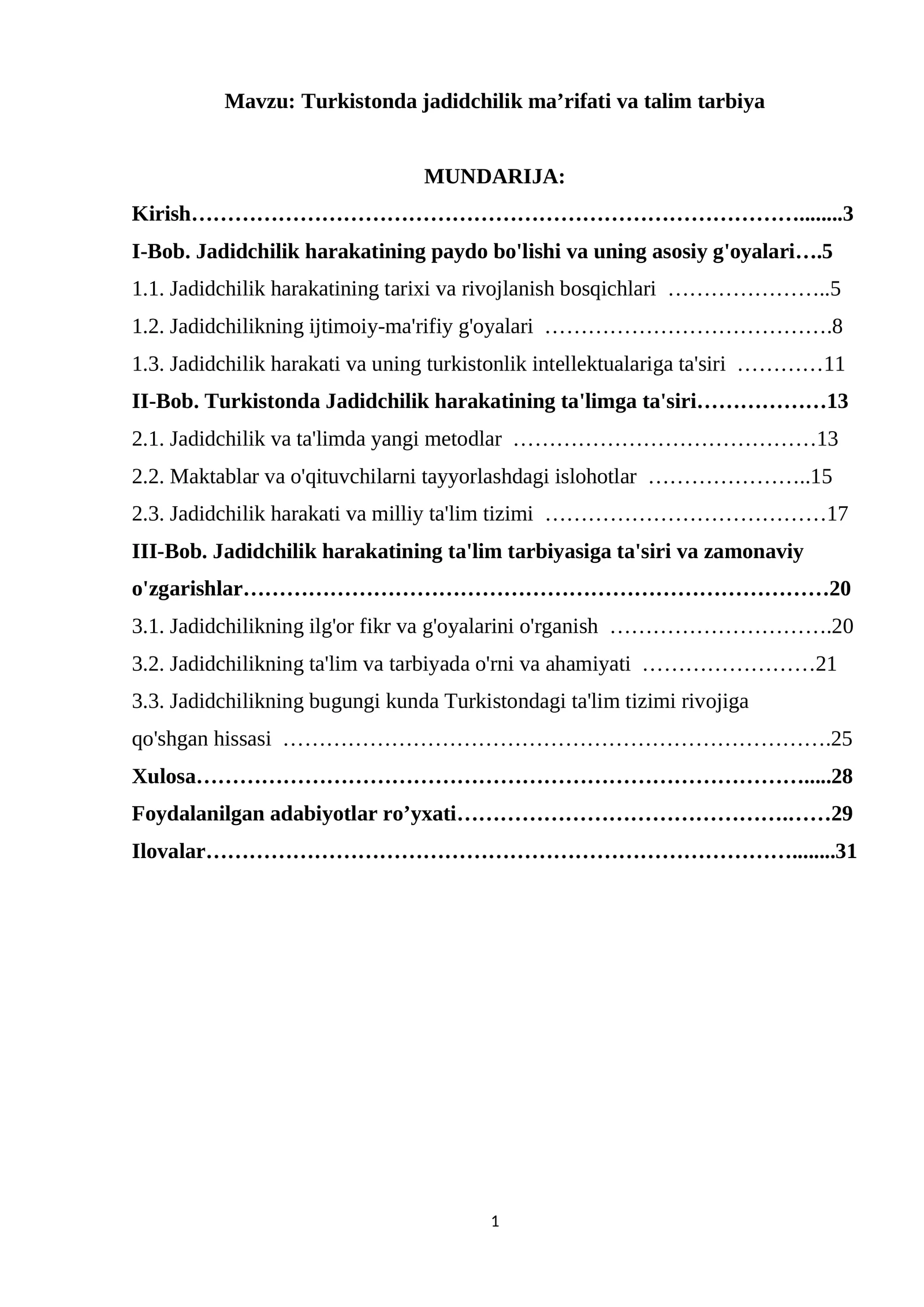 Turkistonda jadidchilik ma’rifati va talim tarbiya