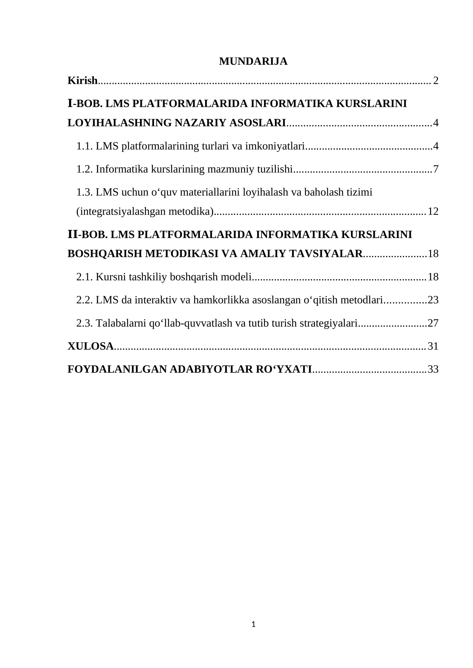 LMS platformalari asosida Informatika kurslarini loyihalash va boshqarish metodikasi.