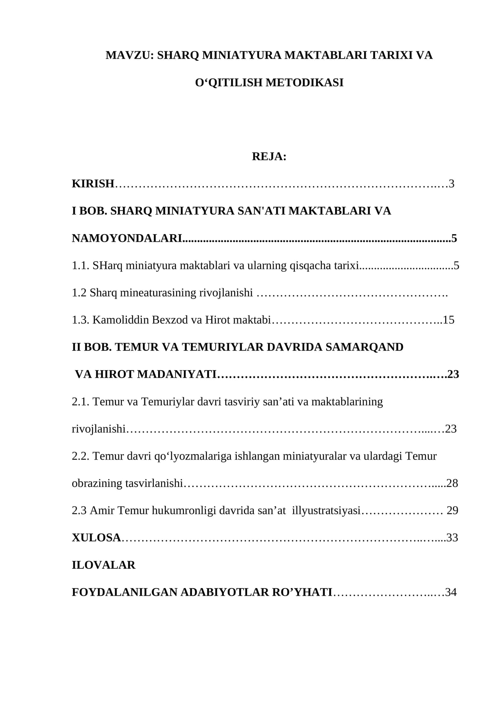 SHARQ MINIATYURA MAKTABLARI TARIXI VA OʻQITILISH METODIKASI