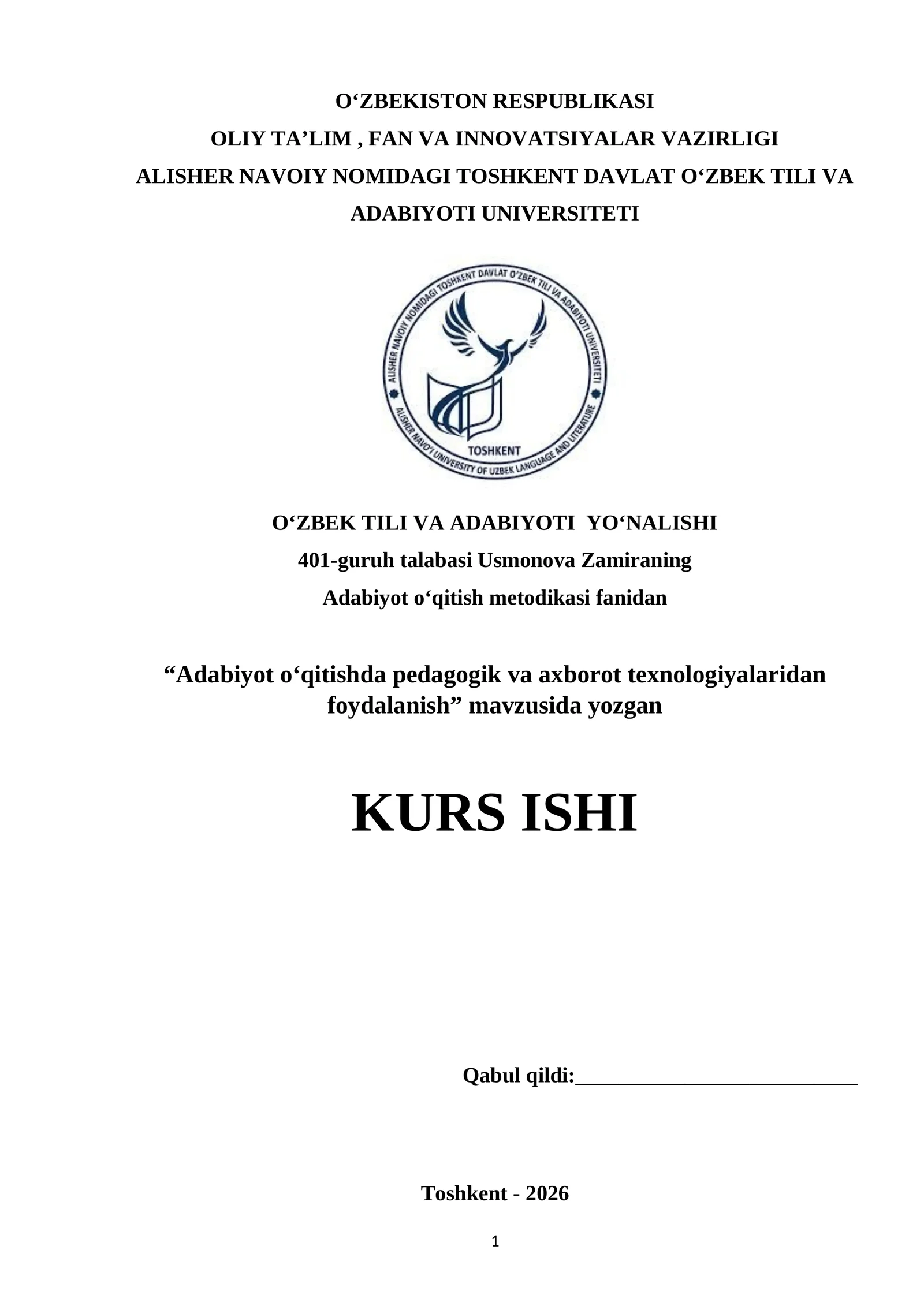 "Adabiyot o‘qitishda pedagogik va axborot texnologiyalaridan foydalanish"