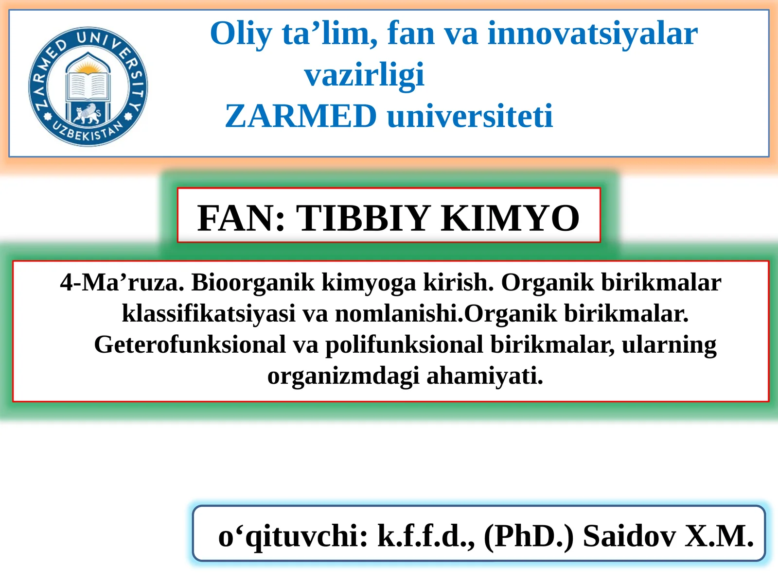 FAN: TIBBIY KIMYO