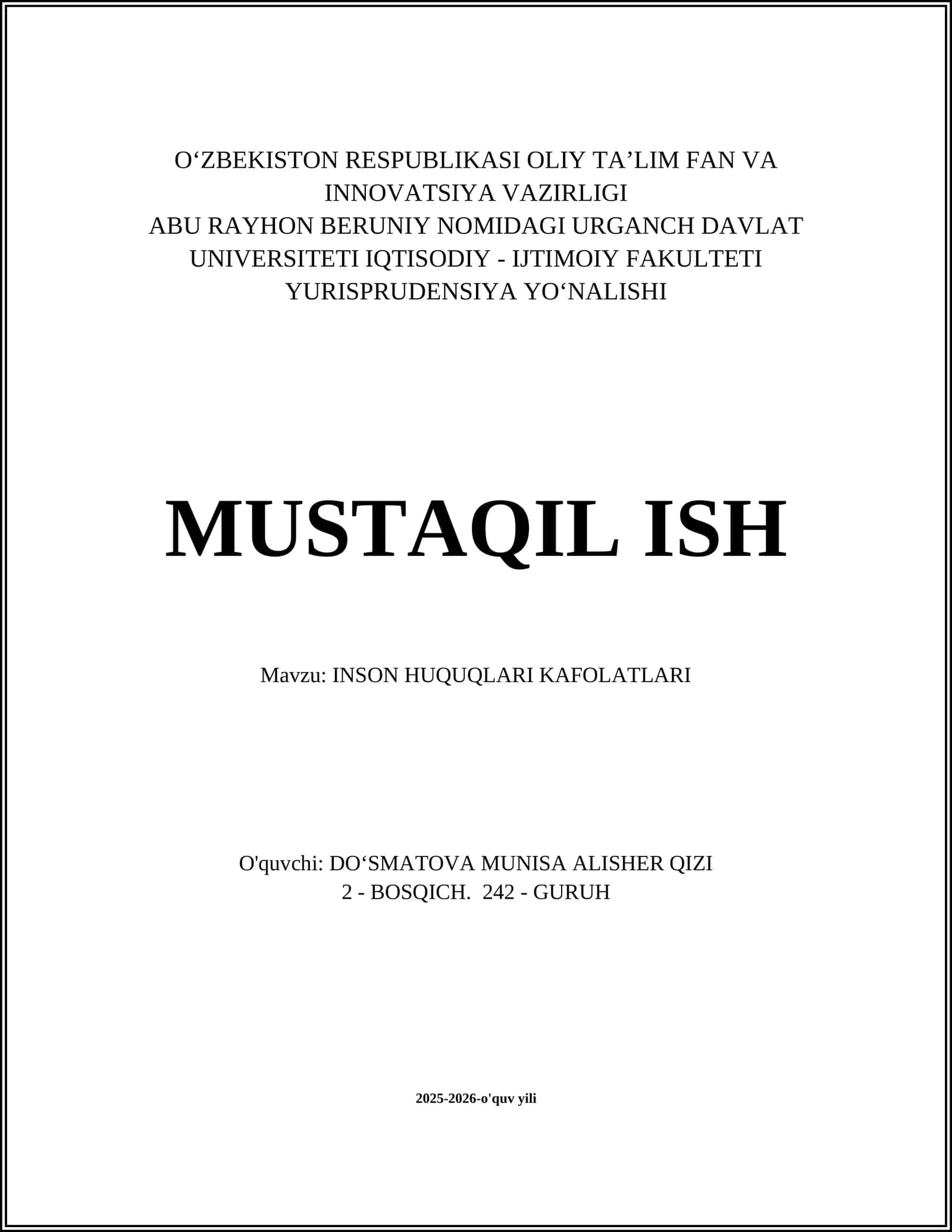INSON HUQUQLARI KAFOLATLARI