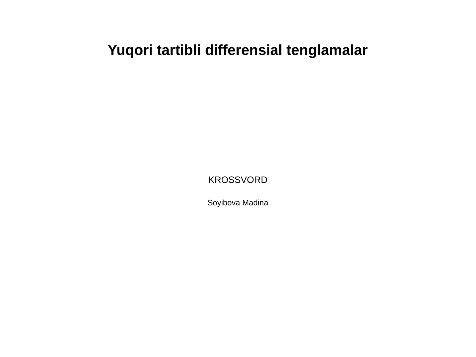 Yuqori tartibli differensial tenglamalar