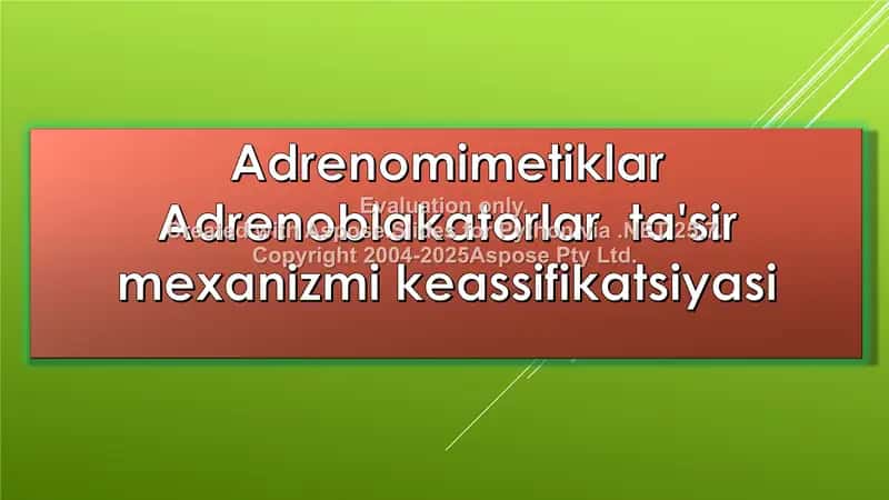 Adrenomimetiklar Adrenoblakatorlar  ta'sir mexanizmi keassifikatsiyasi
