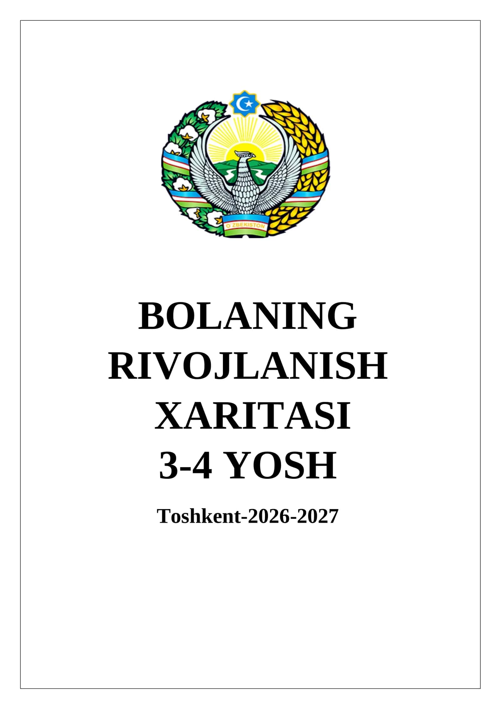 Bolaning Rivojlanish Xaritasi 3-4 yosh 2026-2027 o'quv yili