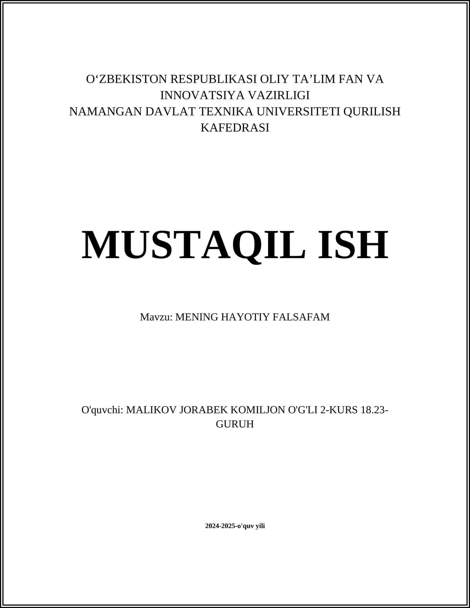 MENING HAYOTIY FALSAFAM