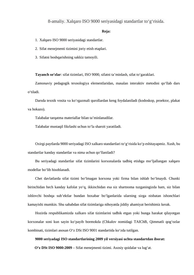 Xalqaro ISO 9000 standartlari