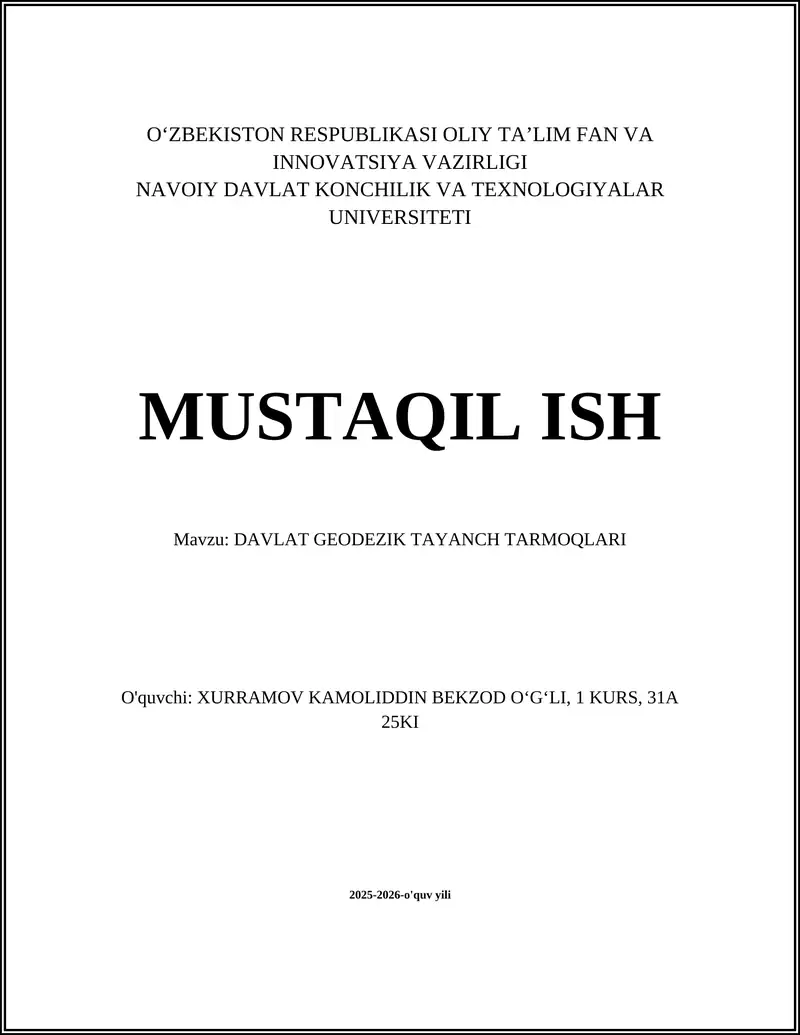 DAVLAT GEODEZIK TAYANCH TARMOQLARI