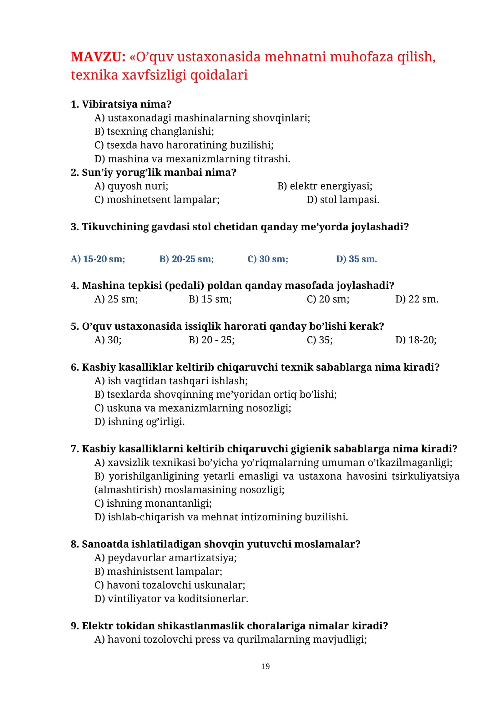 Tikuvchilik fanidan 1000 ta test.