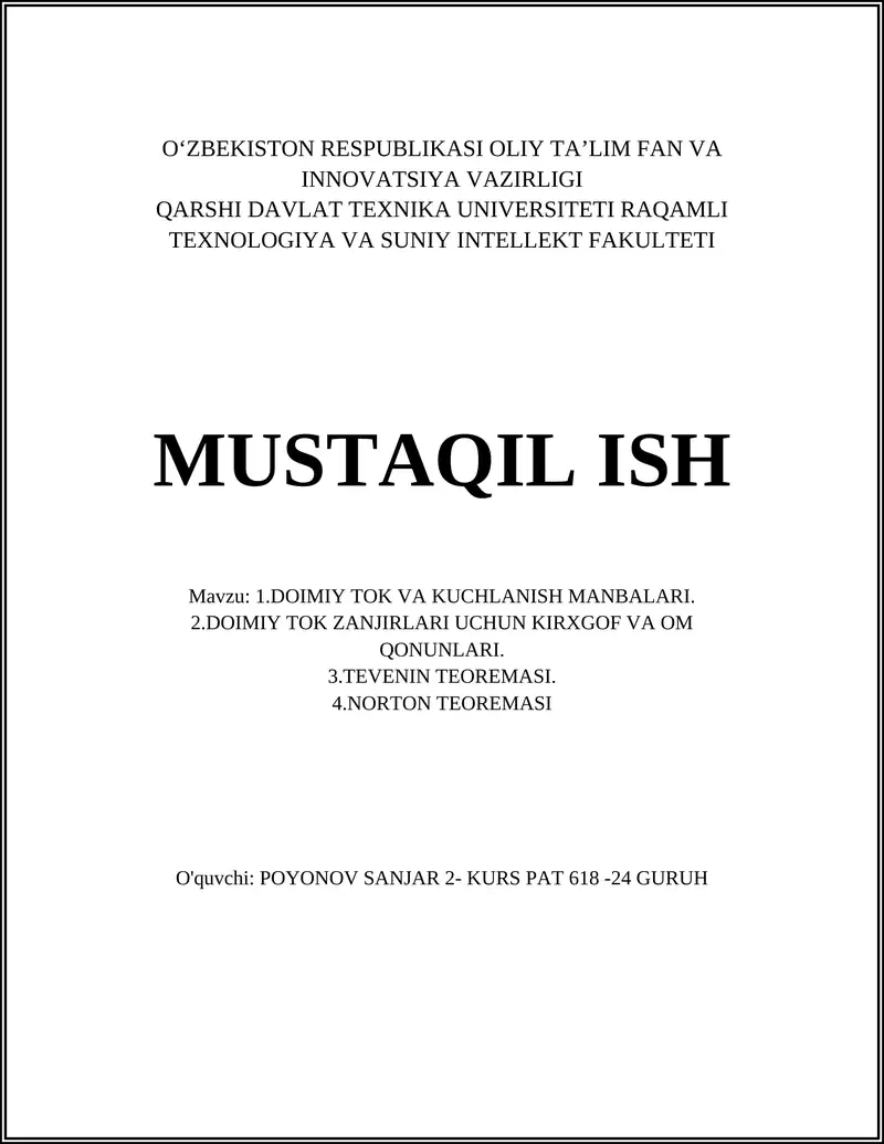 DOIMIY TOK VA KUCHLANISH MANBALARI
