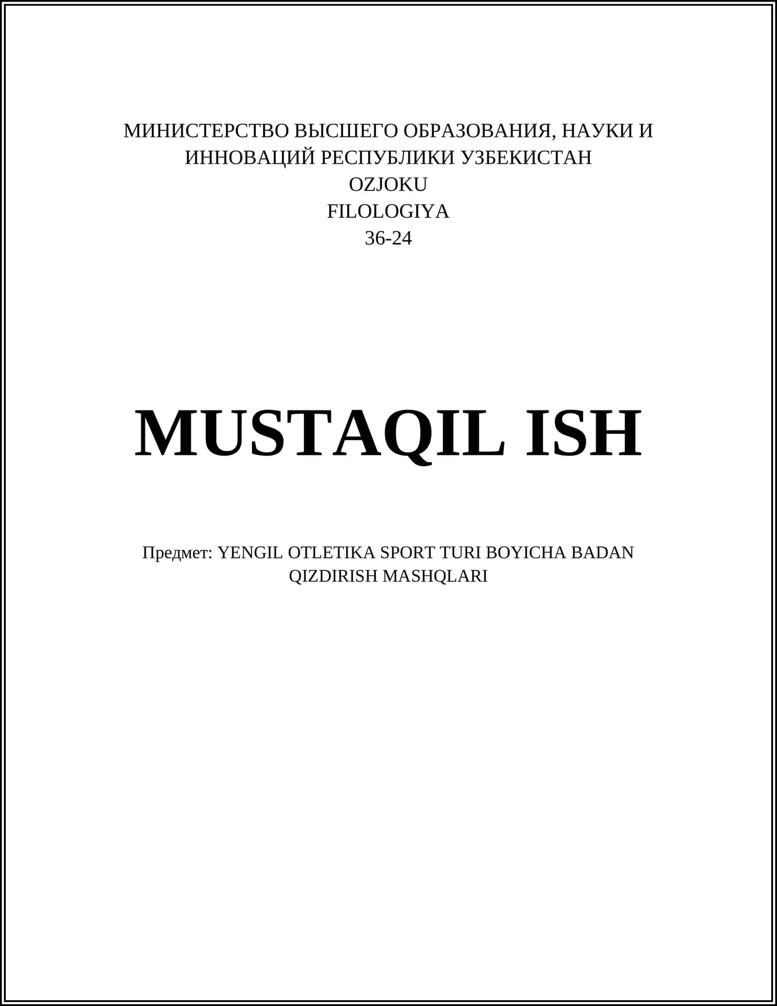 YENGIL OTLETIKA SPORT TURI BOYICHA BADAN QIZDIRISH MASHQLARI