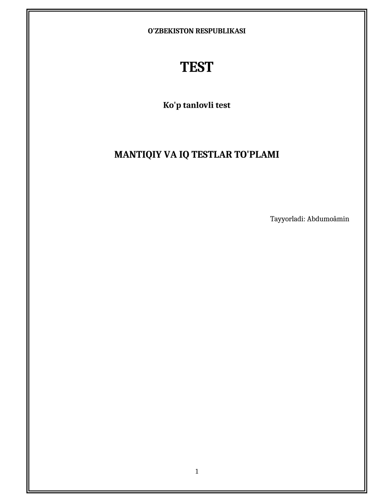 MANTIQIY VA IQ TESTLAR TO'PLAMI