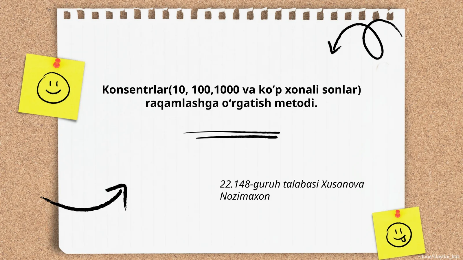 Konsentrlar(10, 100,1000 va koʻp xonali sonlar) raqamlashga oʻrgatish metodi