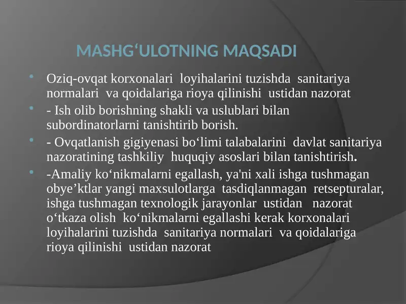 ovqat korxonalari loyihalarini tuzishda sanitariya qoidalari