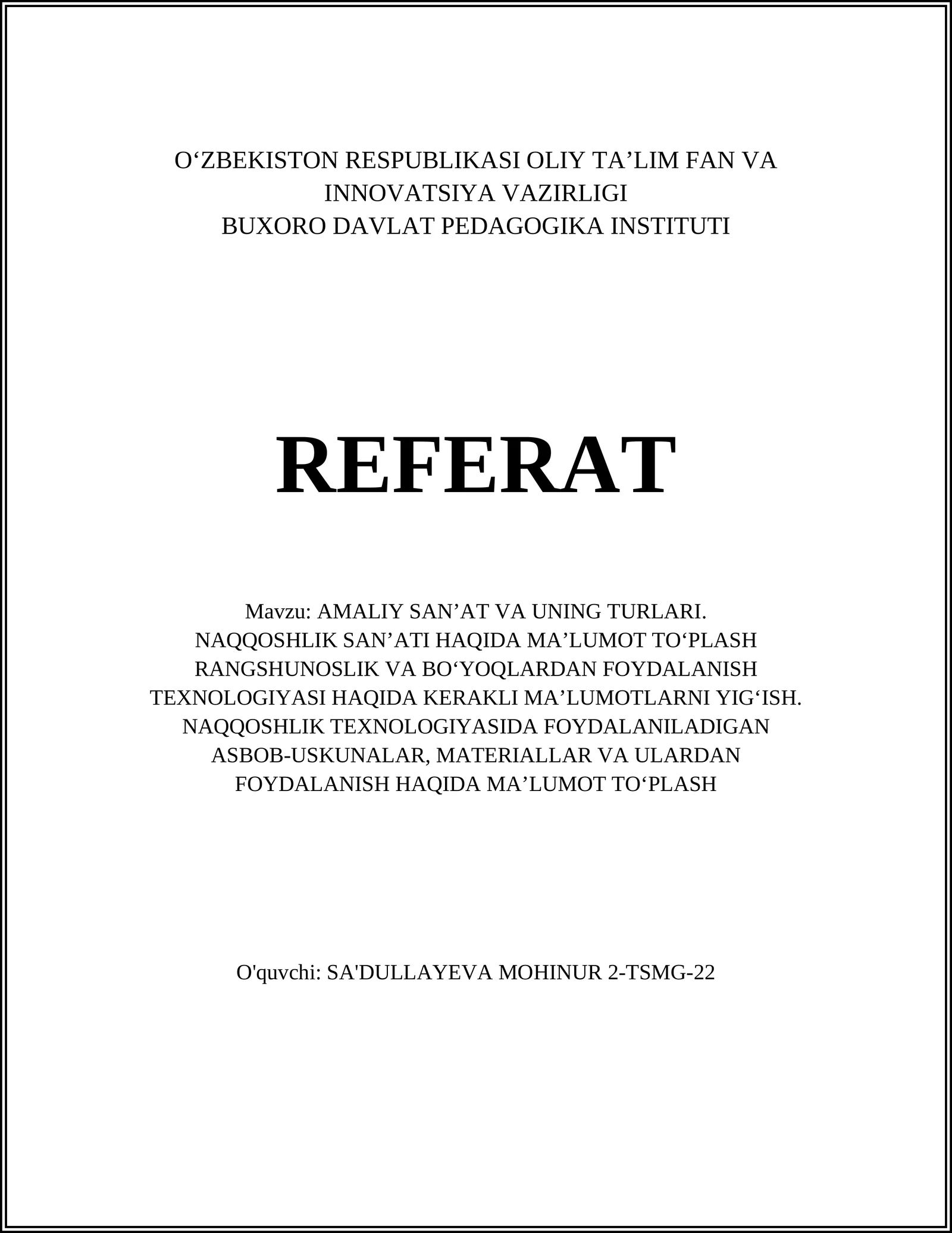 AMALIY SAN’AT VA UNING TURLARI